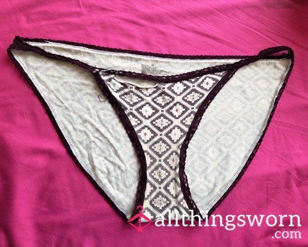 Well Worn White And Purple Printed Panties