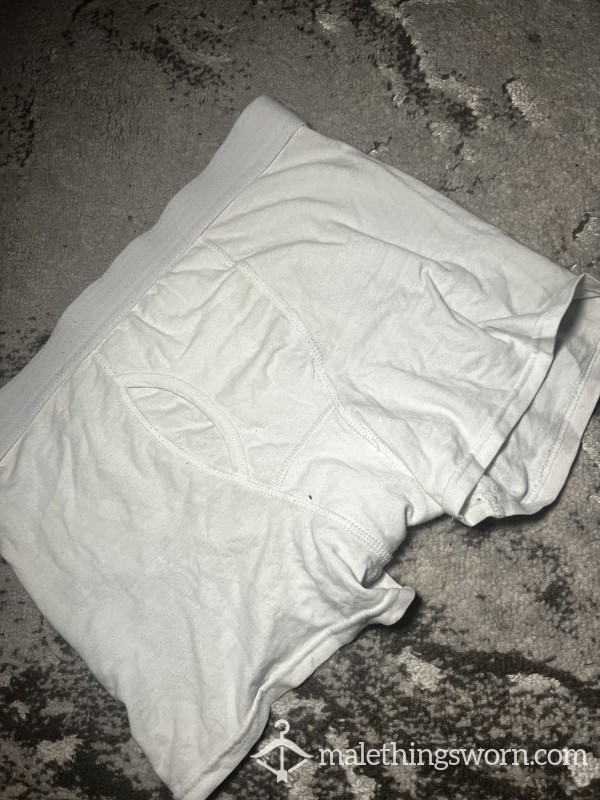 Well Worn White Boxers With Many Loads