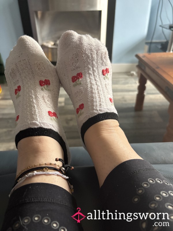 Well Worn White Cherry Sock