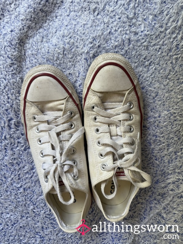 Gym Girl Rayas Well-Worn White Converse – UK Size 6 👟