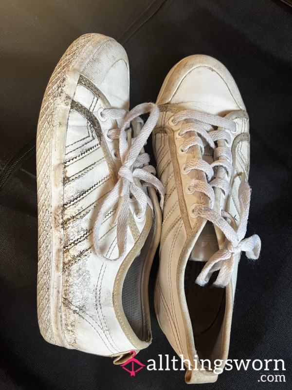 Well Worn White Dirty Smelly Trashed Adidas Sneakers Trainers