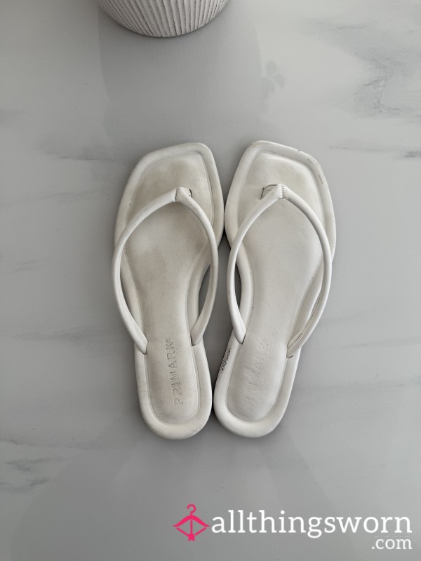 Well Worn White Flip Slop Sandals Owned For 2 Years