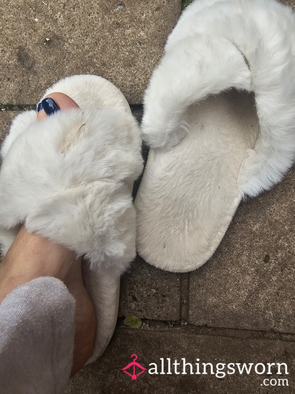 Well Worn White Fluffy Slippers