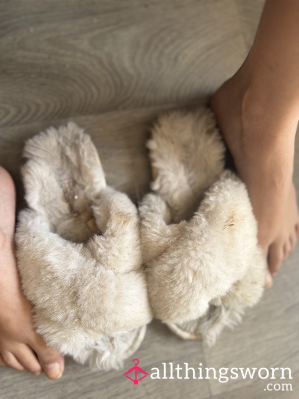 Well Worn White Fluffy Slippers