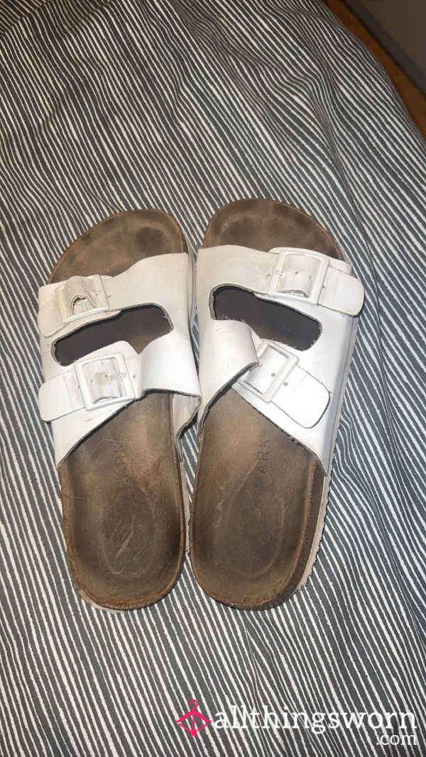 Well Worn White Sandals
