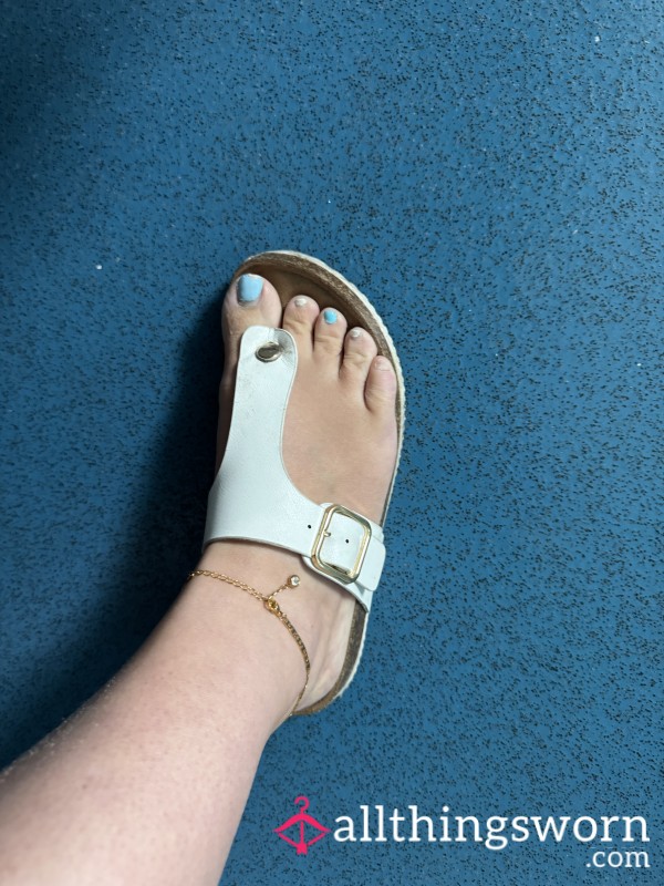 Well Worn White Sandals,inprint Of My Toes Can Be Seen