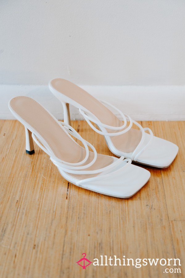 Well Worn White Strappy Heels [ FREE US SHIPPING ]