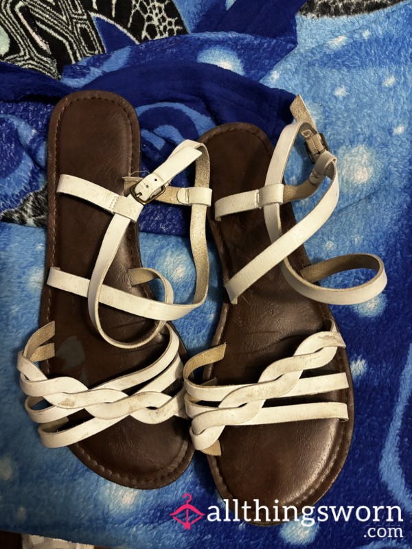 Well-Worn White Strappy Sandals – Daily Wear