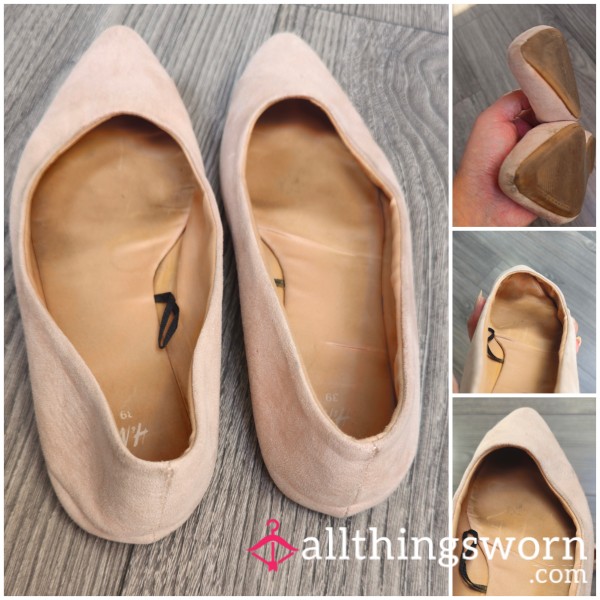 Used Nude Flats – Sweat Marks & Foot Indents Visible
