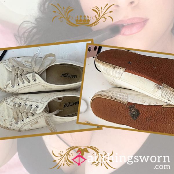 Worn White Lace-Up Sneakers – Dirty, Comfy, & Deliciously Real 👣💭