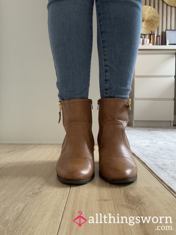 Western Tan Heeled Ankle Boots
