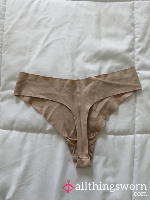 Wet Well-worn Tan Cotton Thong (too Small And Was Wedged Up My Pu**y All Day)