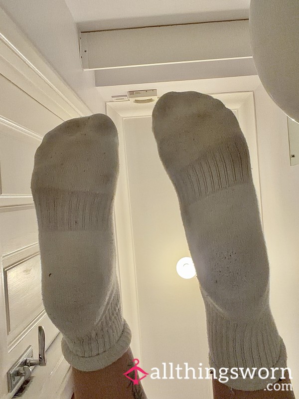 Wet White Nike Socks - On My Hands & Knees Scrubbing The Floor | See-Through Toe Prints