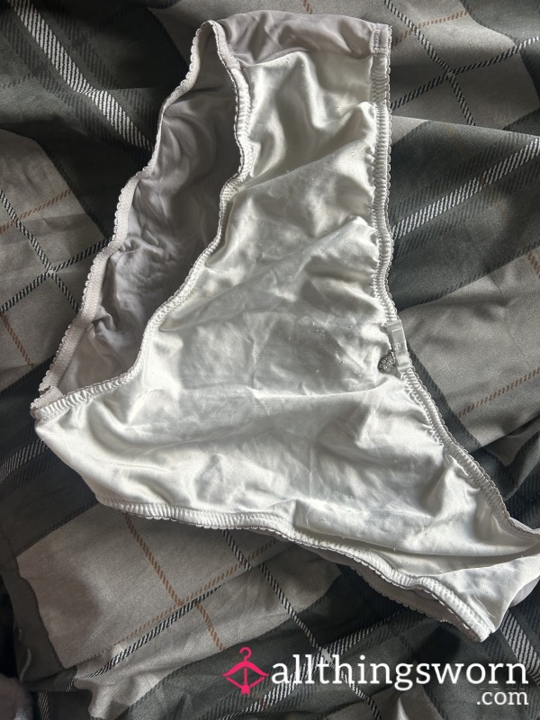 While Brazilian Panties With Dangling Gem And Sheer Back Lace
