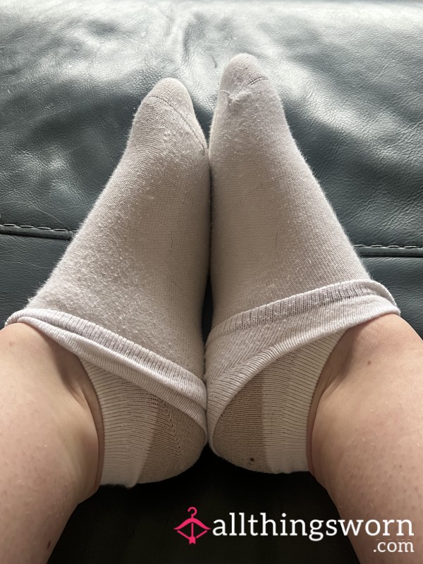 White 2 Pairs Of Sweaty Socks Warn Together For A Shopping Trip