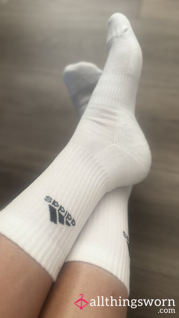 White Adidas Crew Socks