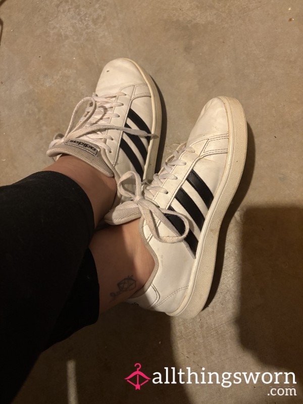White Adidas Shoes Very Worn