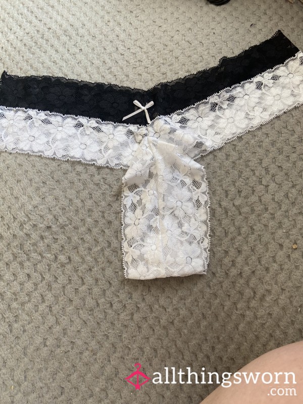 White And Black Lace Thong