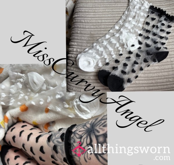 White And Black Nylon Heart Patterned Socks (postage Included In Price) (customisable)
