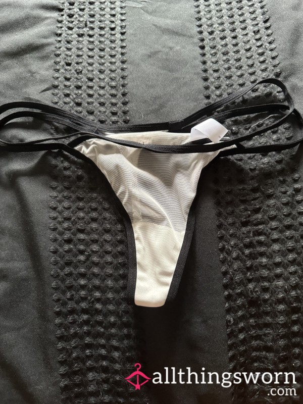 White And Black Trim Mesh Gstring