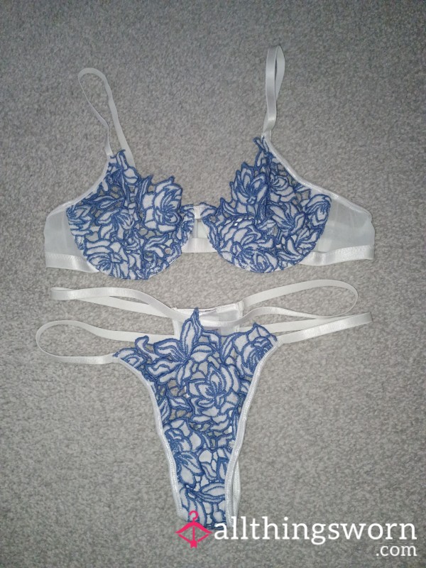 White And Blue Bra And Thong Set 🤍💙