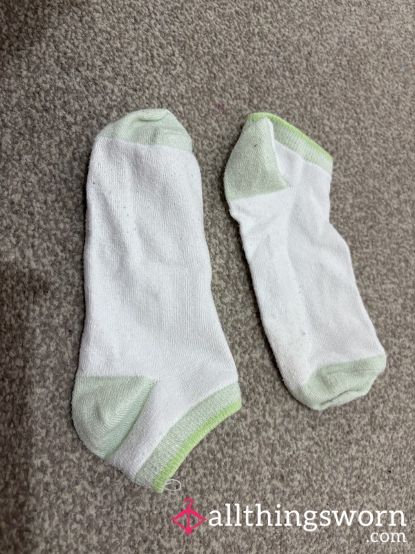 White And Green Ankle Socks