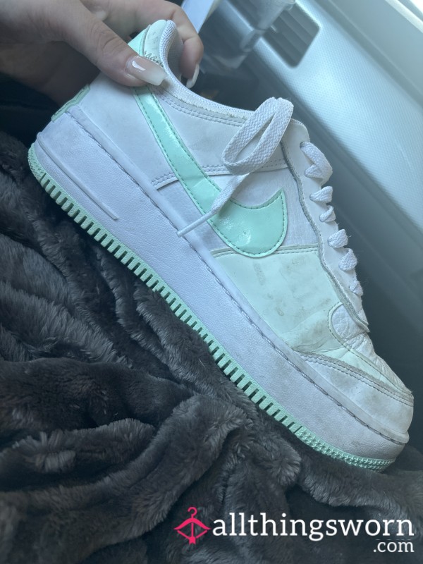 White And Green Reflective AirForce1 Trainers