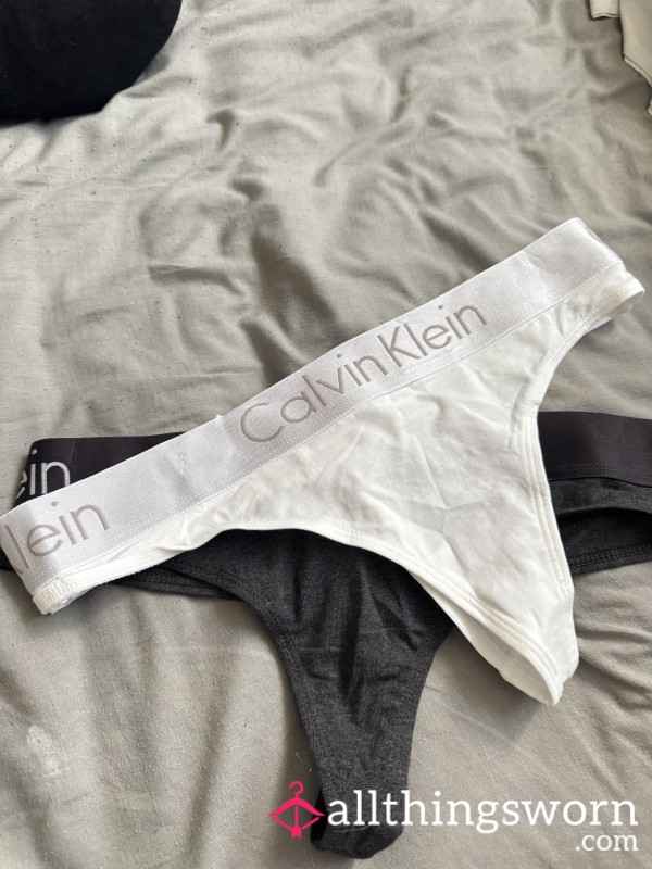 White And Grey Calvin Klein Thongs Been Worn For 48 Hours Each..