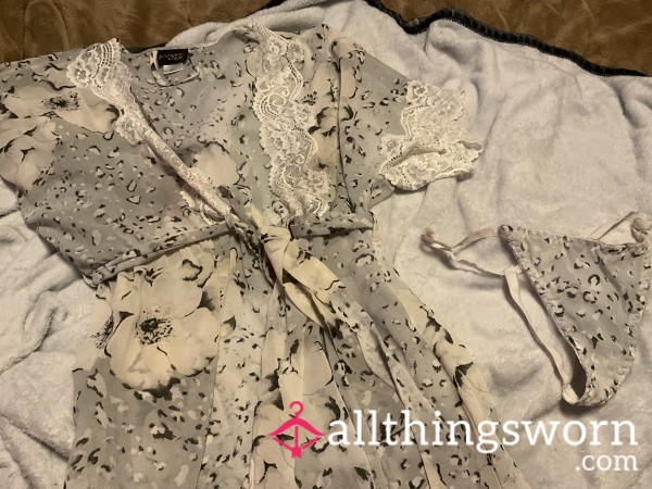 White And Grey Leopard Baby Doll Cover With Matching Thong