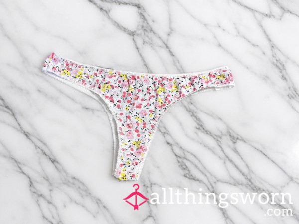 White And Pink Flower Thong