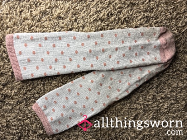 White And Pink Polka Dot Crew Socks