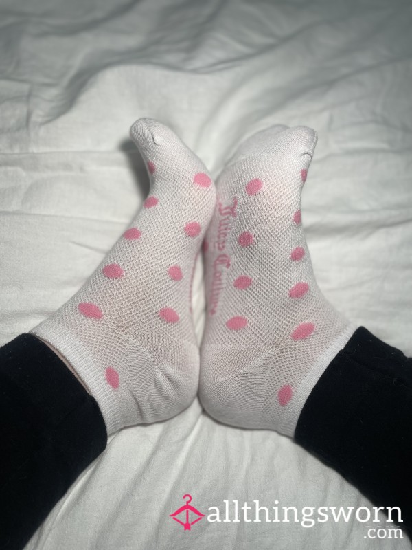 White And Pink Polka Dot Juicy Couture Ankle Socks