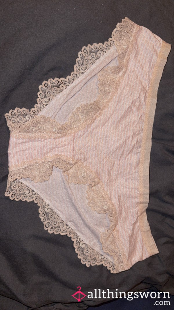 White And Pink Striped Cotton Bikini