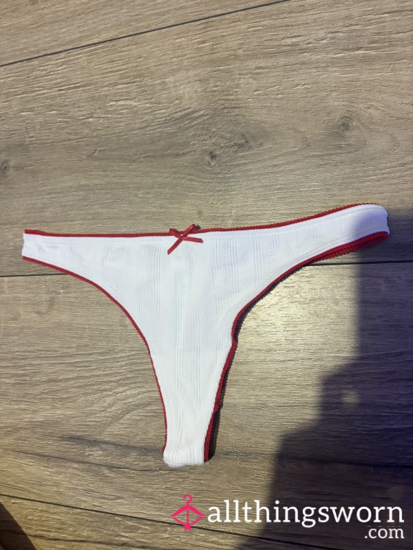 White And Red Thong With Bow