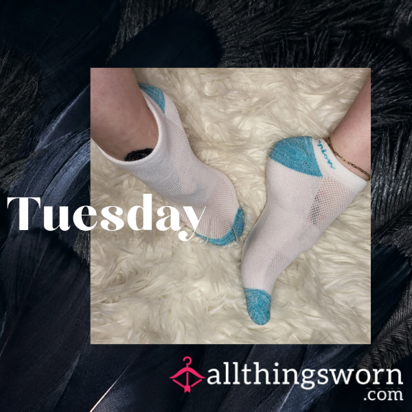 White And Teal Champion Ankle Socks