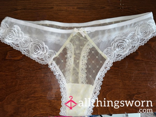 White And Yellow Lace Thong