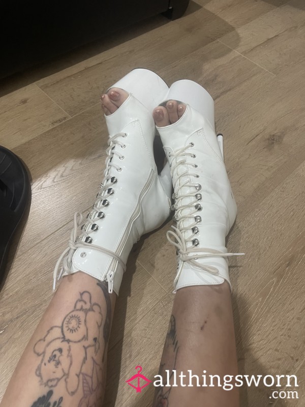White Ankle Open Toe Boots