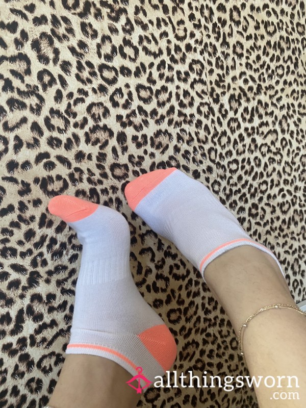 White Ankle Socks- Peach Accent Color- Ready To Wear 48 Hours
