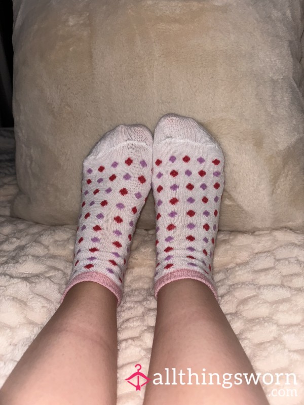 White Ankle Socks With Multi Coloured Dots