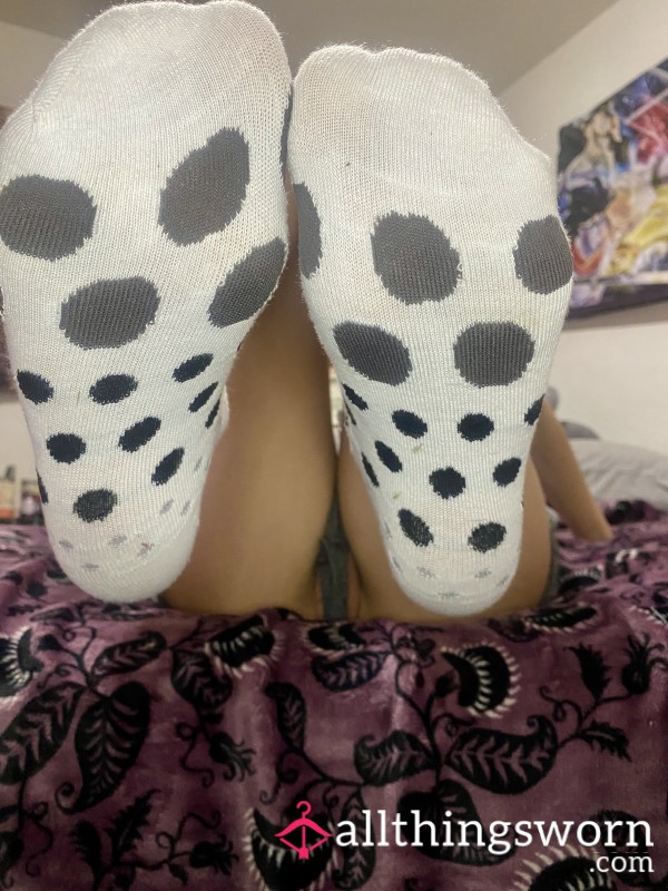 White Ankle Socks With Polka Dots