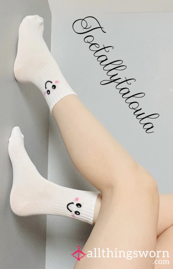 White Ankle Socks With Smiley Face 🙂