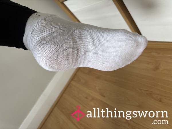 White Ankle Socks Worn All Day At Work.