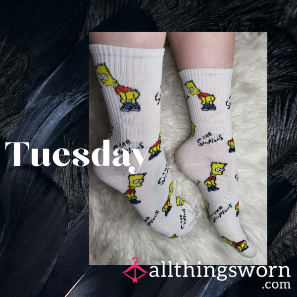 White Bart Simpson Crew Socks