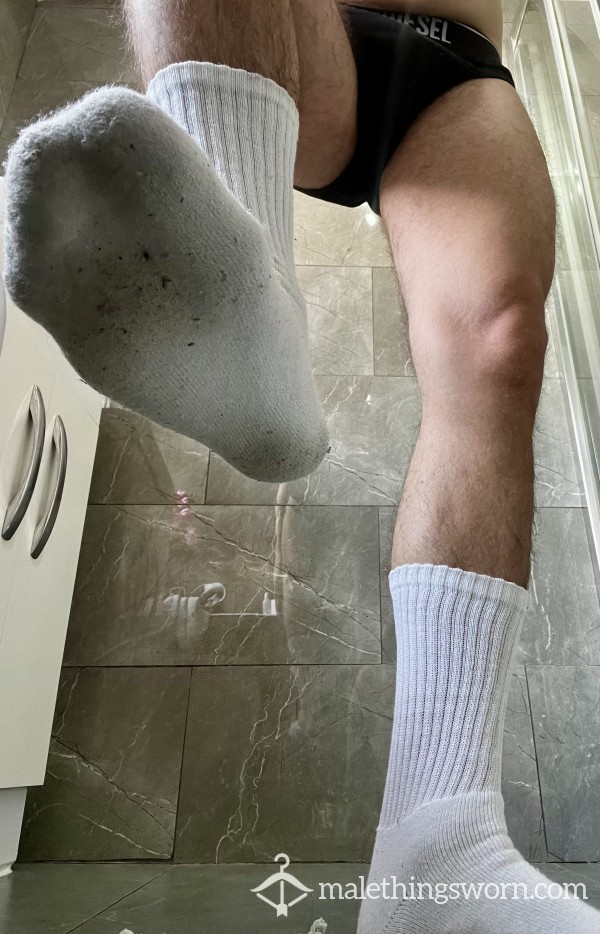 -SOLD- White Bench Socks – Worn, Dirty & Customizable🧦🔥