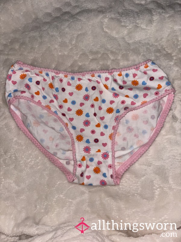 White Bikini Panties With Flowers And Hearts
