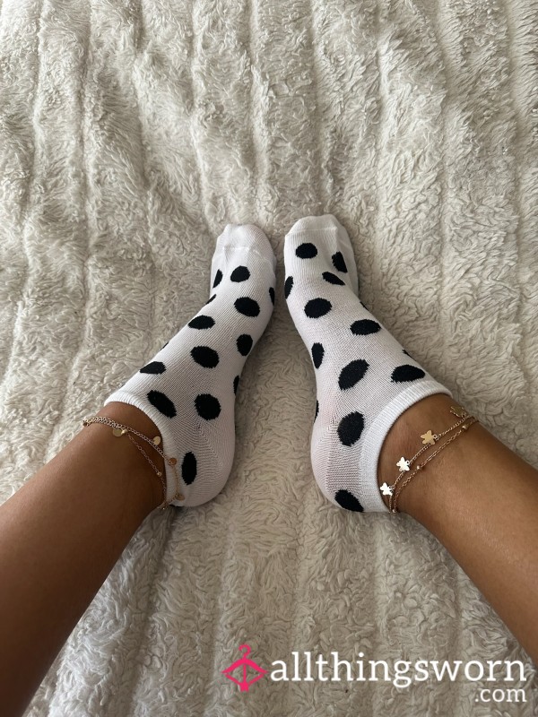 🤍 White + Black Ankle Footsie Gym Socks | Polkadot 🤍
