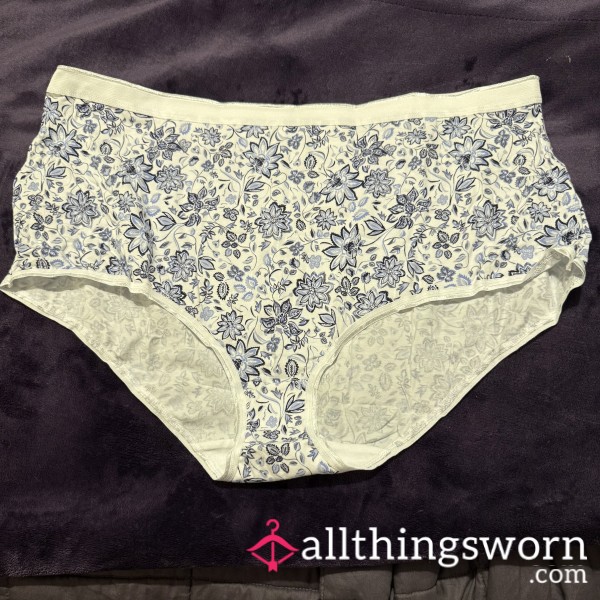 White & Blue Flor*l Cotton Knickers
