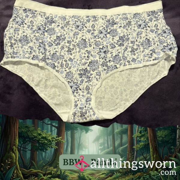 White & Blue Flor*l Cotton Knickers