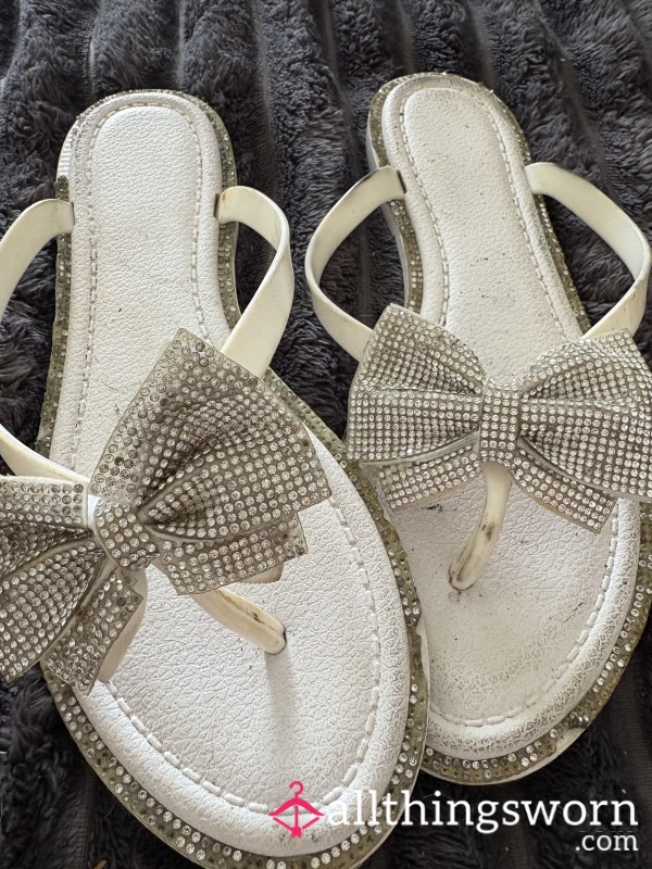 White Bow Flip Flops