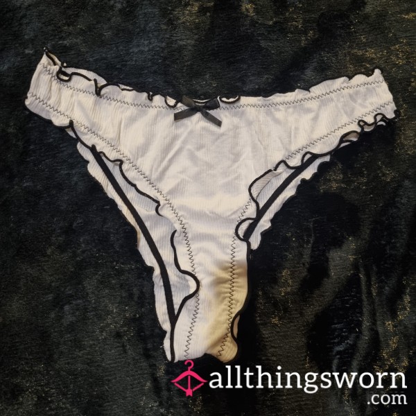 White Briefs With Black Ruffle Edge